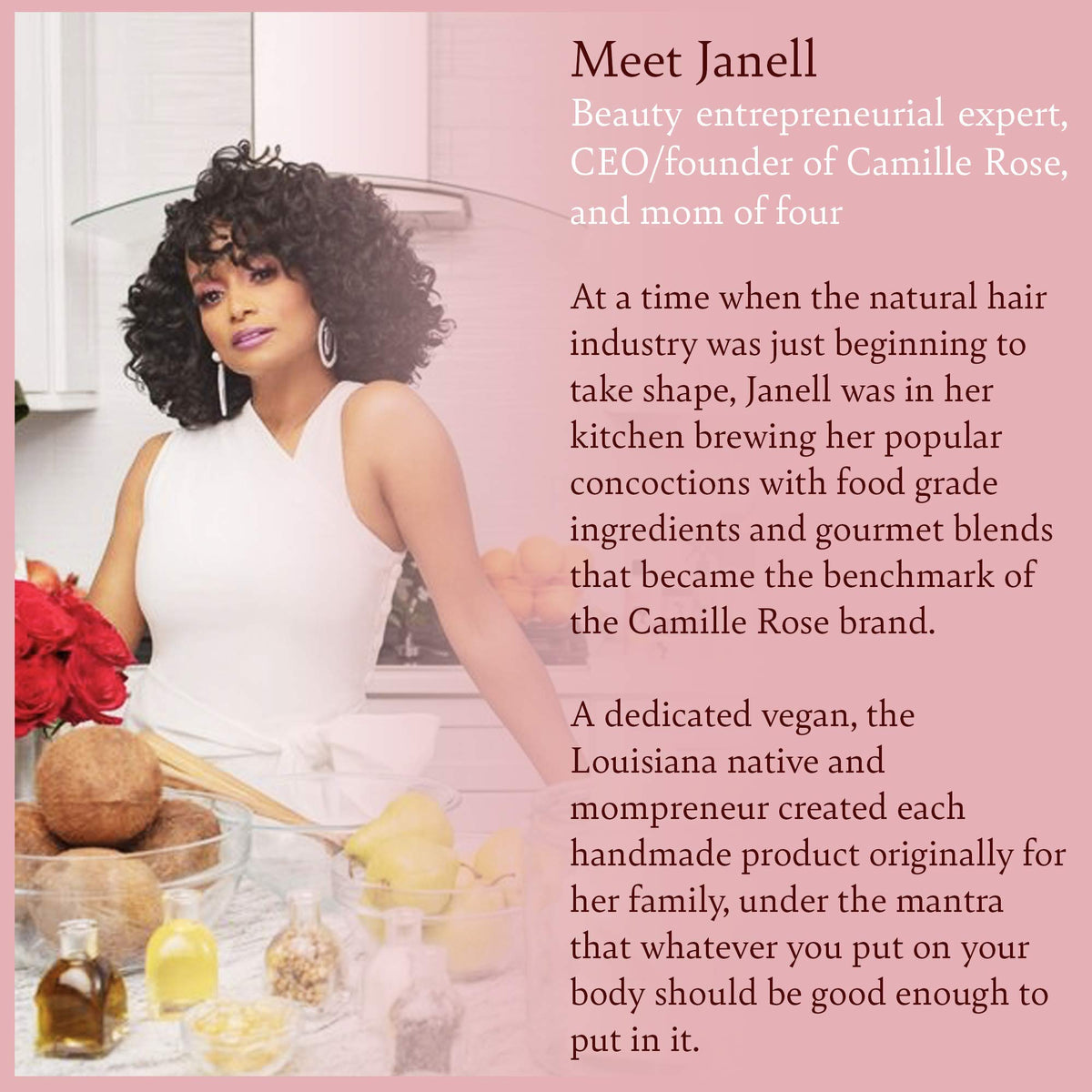 Camille Rose after-use hair result soft shiny hair and frizz control