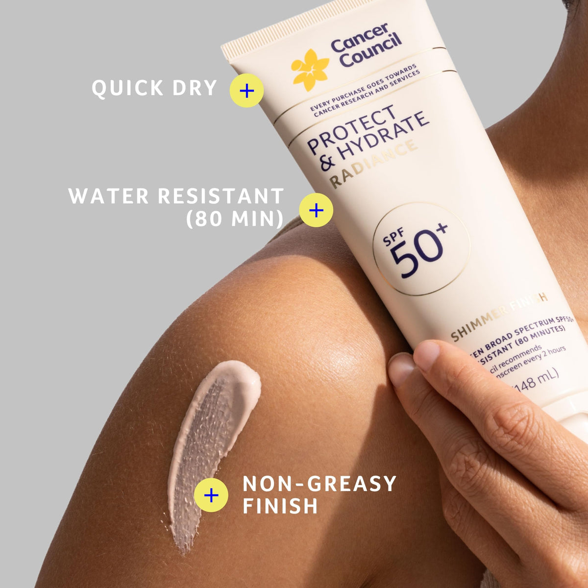 Cancer Council being applied to arm demonstrating coverage and easy spread