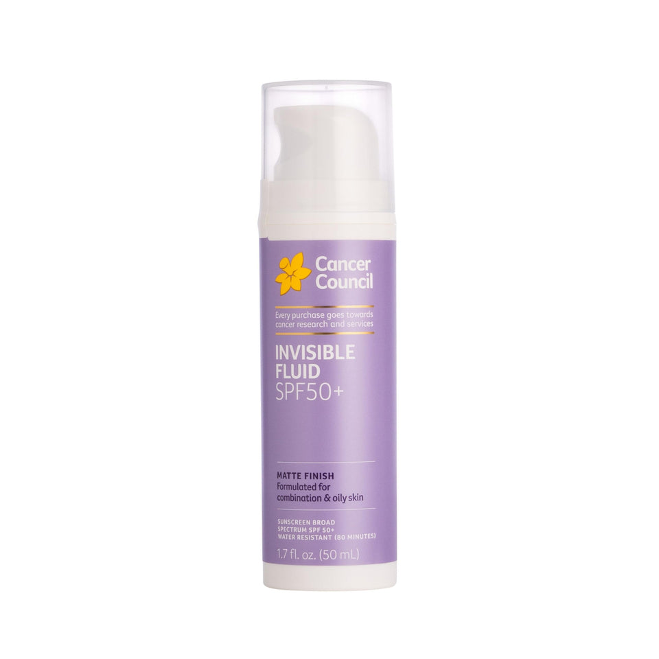 Cancer Council front packaging showing SPF50+ protection and matte claim