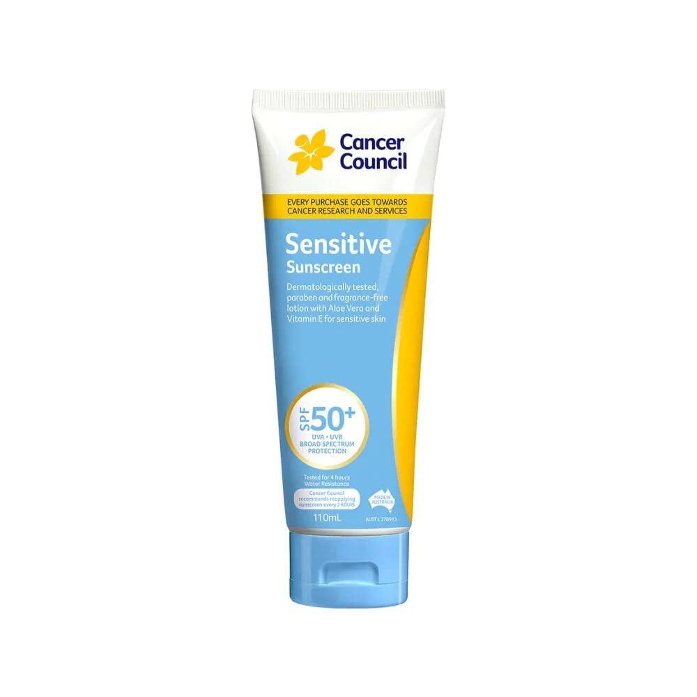 Cancer Council front tube showing label and SPF50+ protection benefit