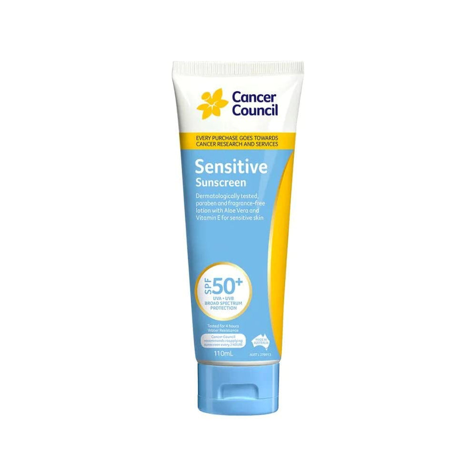 Cancer Council front tube showing label and SPF50+ protection benefit