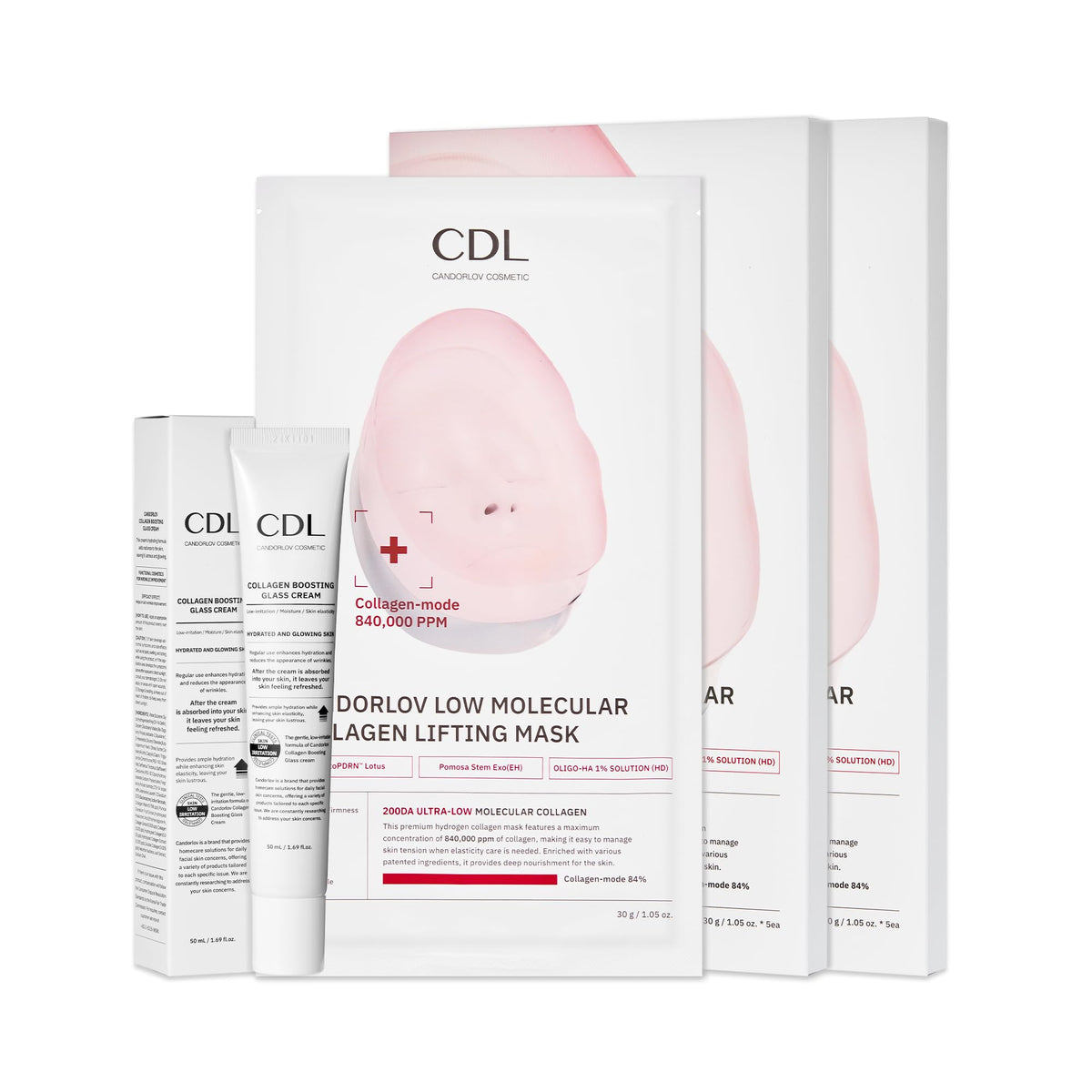 CANDORLOV front packaging showing both mask pack and glass cream for visible firming