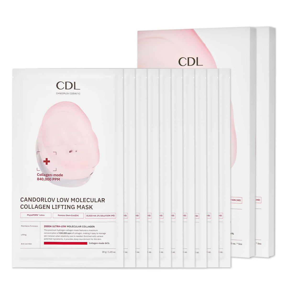 CANDORLOV front packaging showing 10 collagen hydrogel sheets and benefits