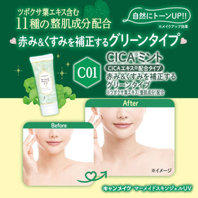 CANMAKE ingredient panel highlighting CICA mint soothing components
