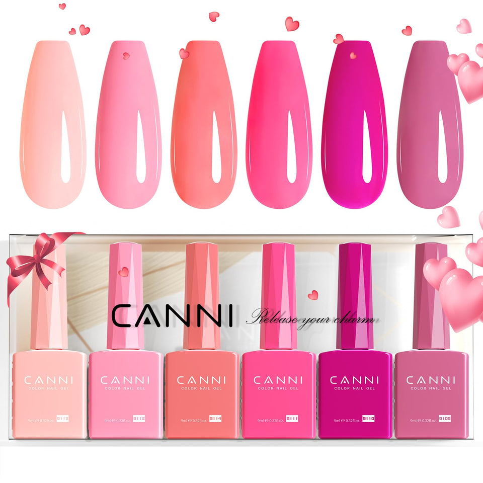 CANNI front lineup showing six neon and pastel gel colors for quick shade selection and vibrant looks