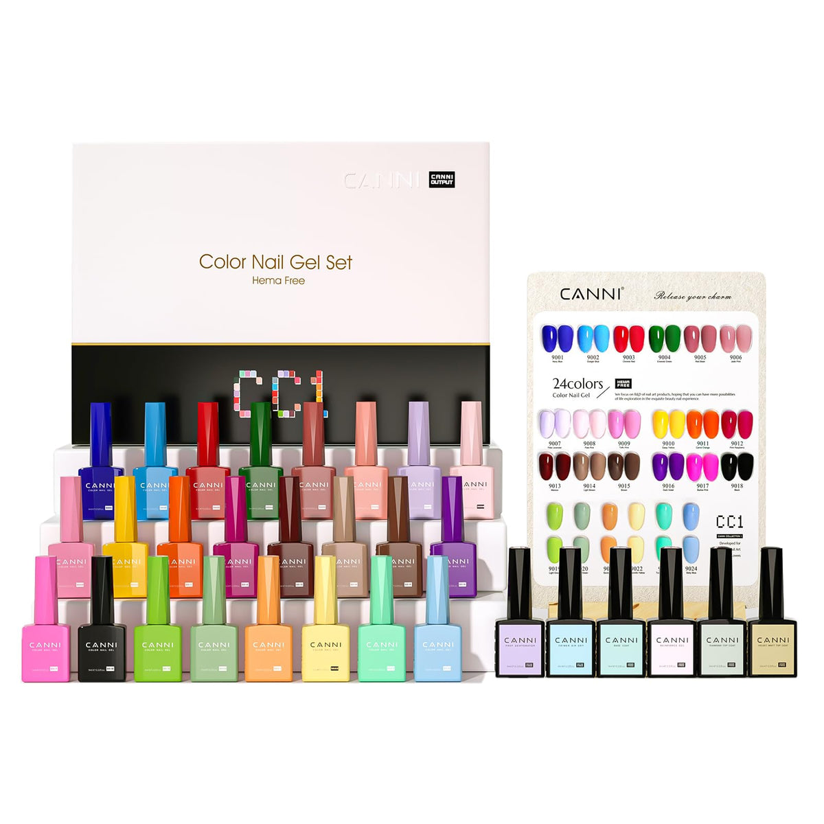 CANNI front packaging showing 30-color gel kit benefits variety