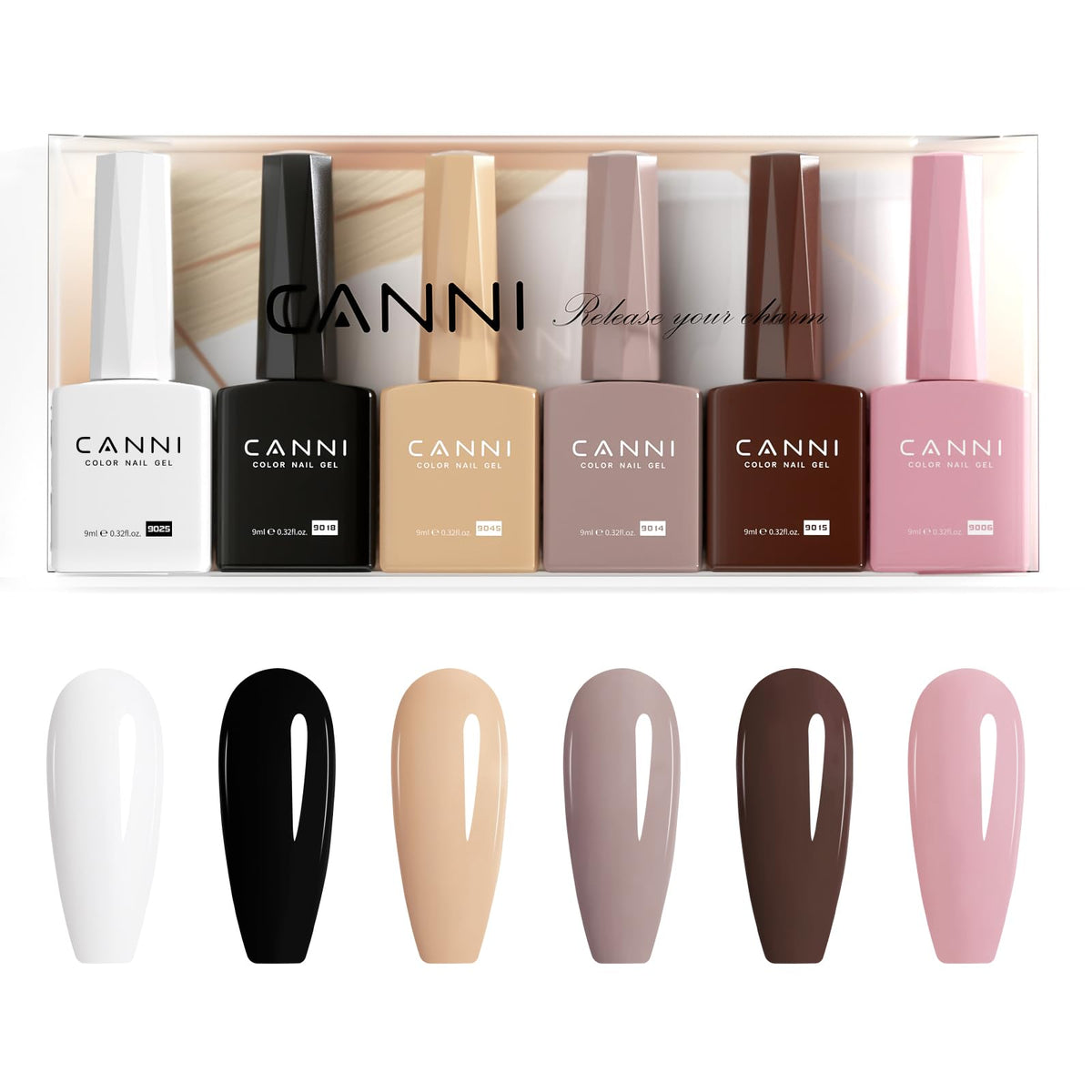 CANNI fall gel set front packaging showing six color bottles and gift-ready box, perfect present