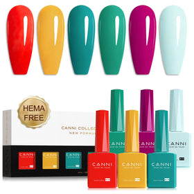 CANNI front packaging showing six bold HEMA-free gel polishes for clear selection