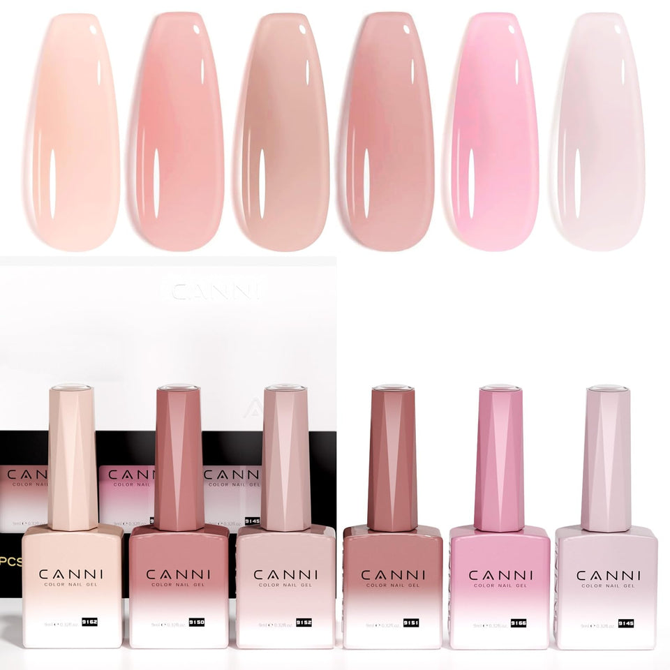 CANNI front packaging showing six sheer jelly pink bottles and kit layout benefit