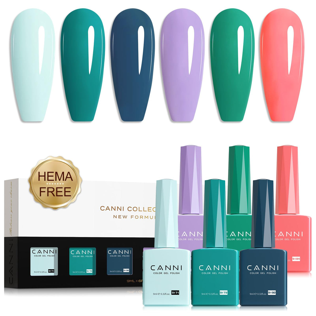 CANNI front packaging showing all six color bottles and organized layout benefit quick selection