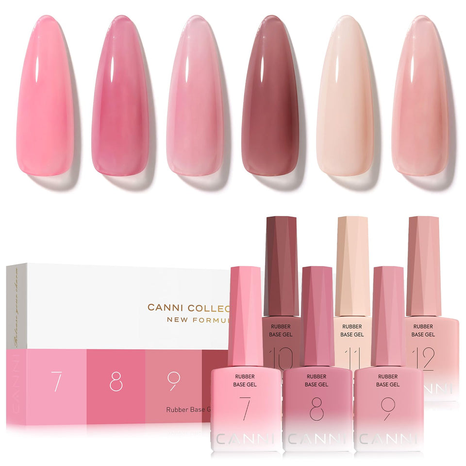 CANNI front packaging showing six pink nude builder gel bottles and benefits