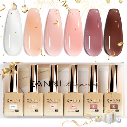 CANNI front view of six jelly gel polish bottles showing colors and packaging benefit
