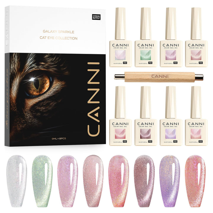 CANNI front packaging showing eight 9ml bottles and included magnet for versatile styling