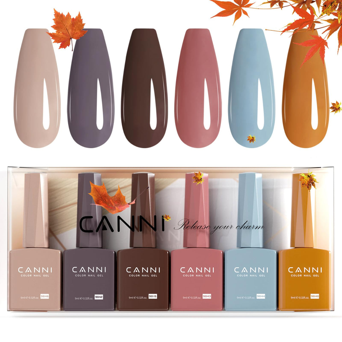CANNI front view of six colored bottles showing shade selection and easy identification