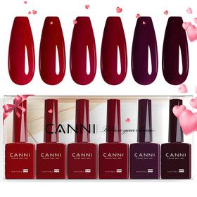 CANNI front packaging of six deep red gel bottles, clear color display