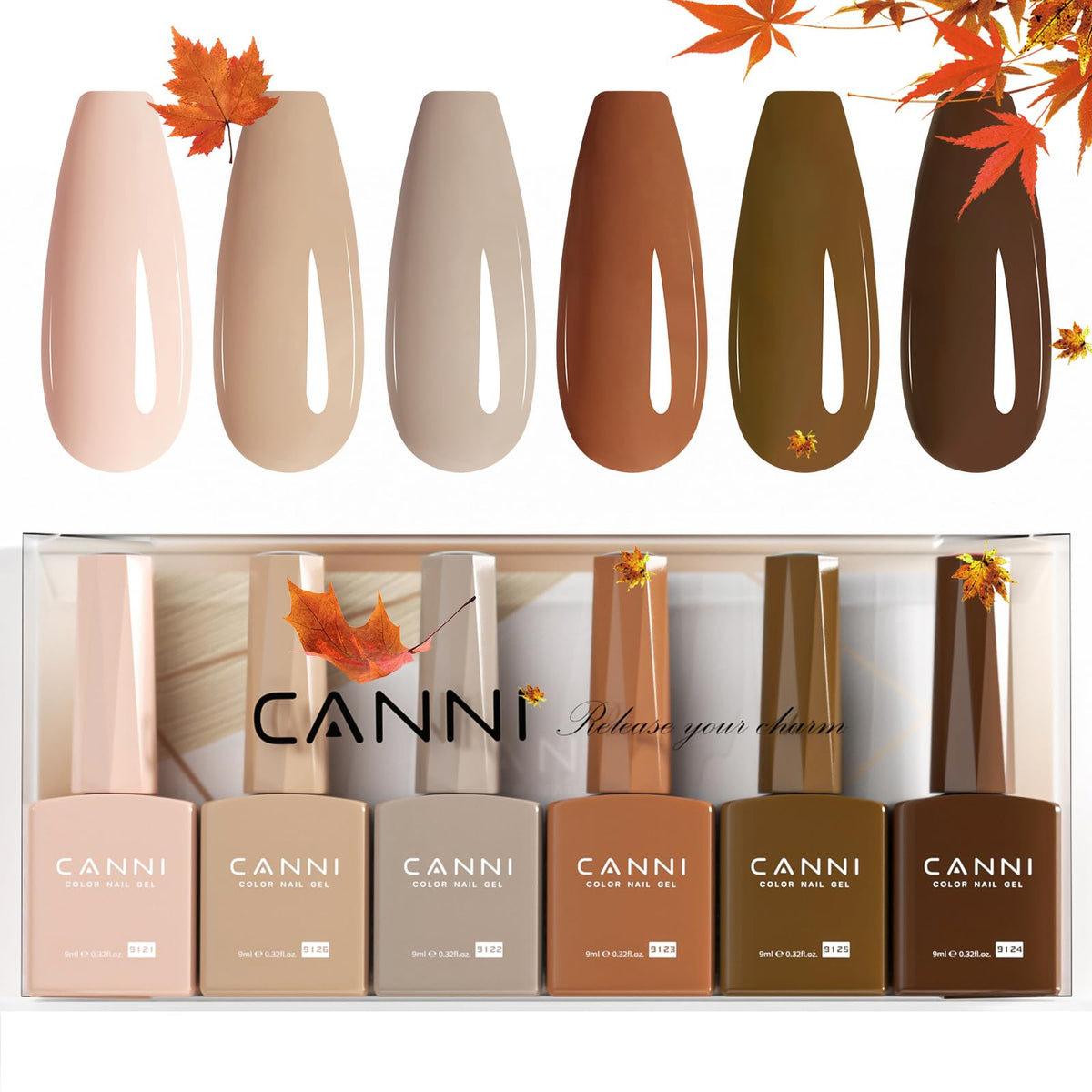 CANNI front packaging showing six nude brown bottles, convenient gift-ready kit