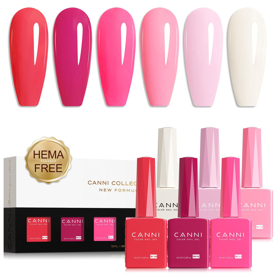 CANNI front packaging of the six-color pink gel set showing contents and gift-ready box
