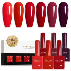 CANNI front packaging showing six red gel bottles and gift-ready presentation