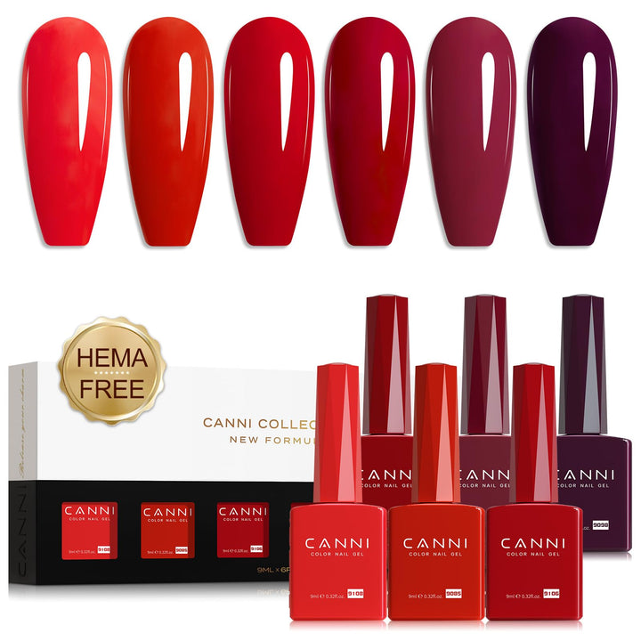 CANNI front packaging showing six red gel bottles and gift-ready presentation