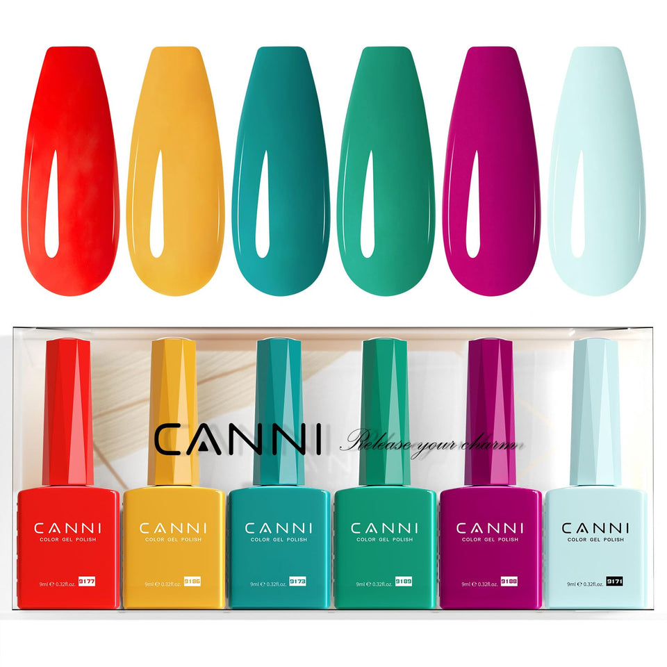 CANNI front packaging showing six colorful bottles for quick shade selection