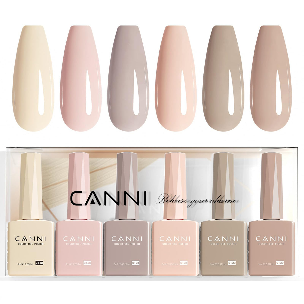 CANNI front packaging showing six nude gel bottles and kit benefits