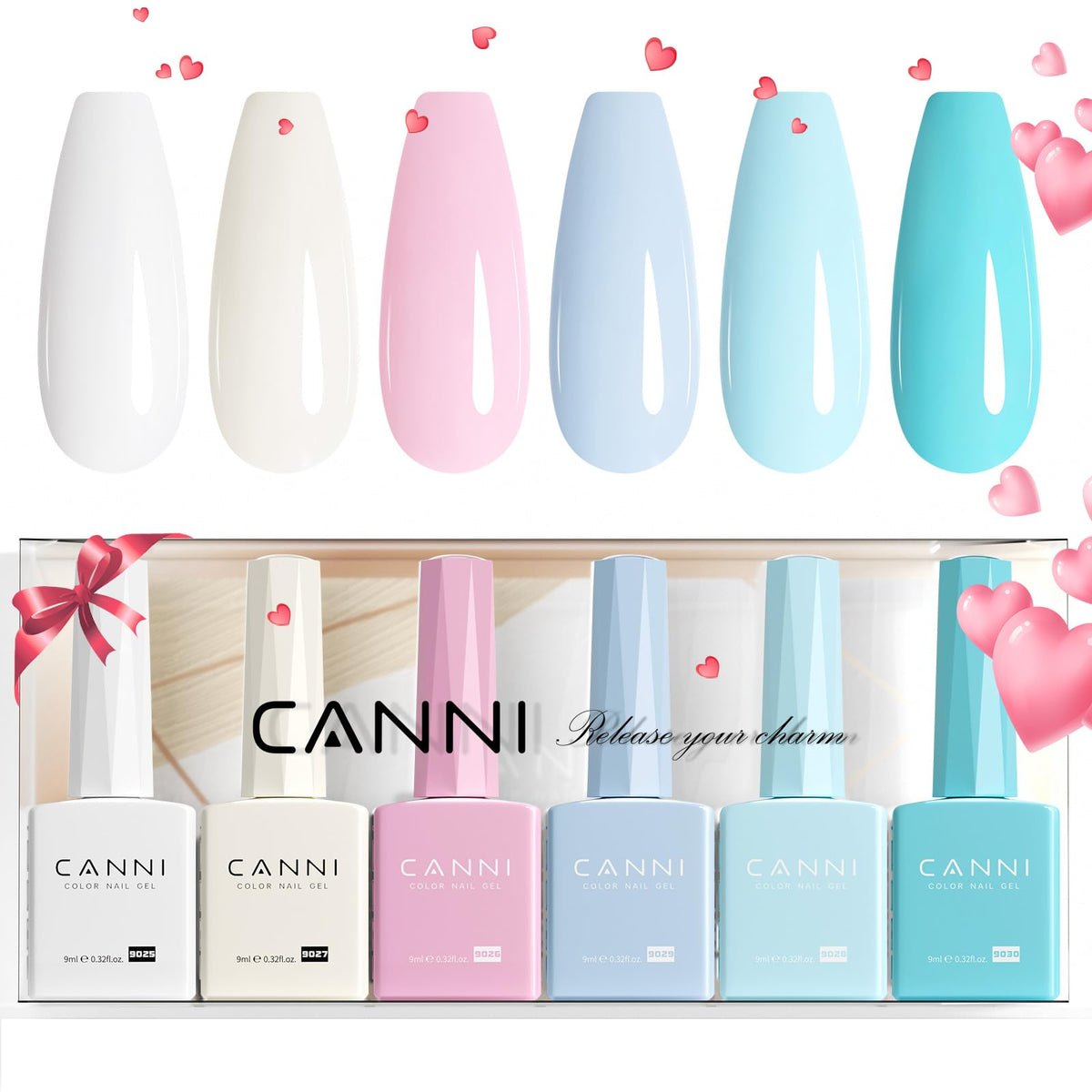 CANNI front packaging showing six pastel gel bottles and neat gift-box presentation for gifting