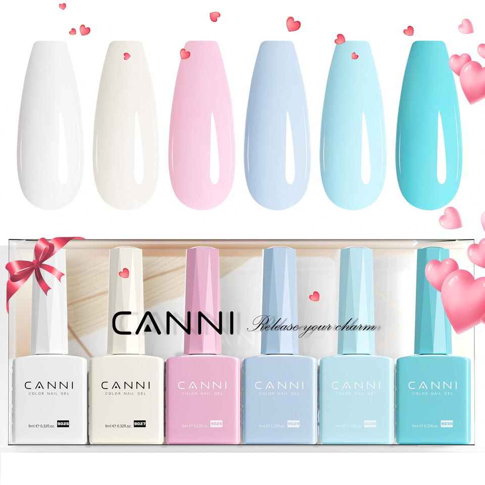 CANNI front packaging showing six pastel gel bottles and neat gift-box presentation for gifting