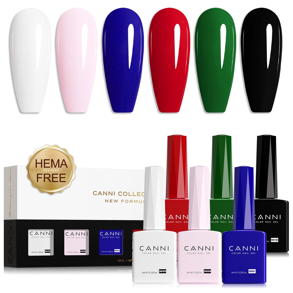CANNI front packaging showing six classic gel colors and elegant gift box for easy selection