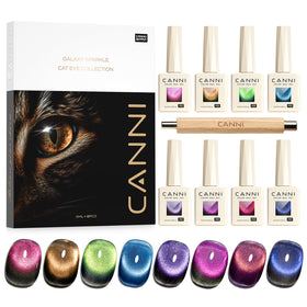 CANNI front packaging showing eight 9ml bottles and colors, clear kit presentation benefit