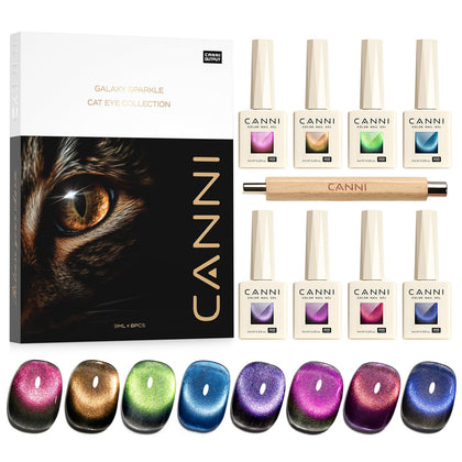CANNI front packaging showing eight 9ml bottles and colors, clear kit presentation benefit