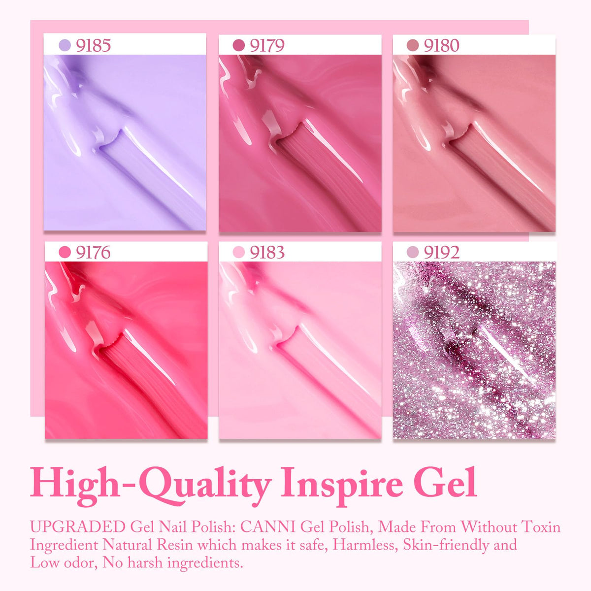 CANNI rose glitter swatch on nail tip highlighting festive accent sparkle