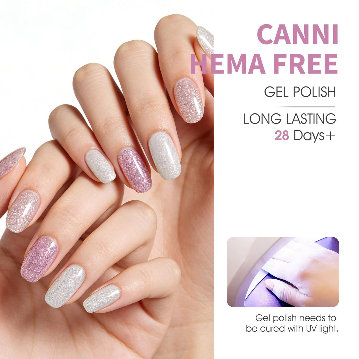 CANNI glitter texture macro highlighting shimmer particles for eye-catching finish benefit