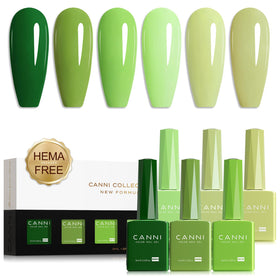 CANNI front packaging showing six green gel bottles and clear view for quick selection