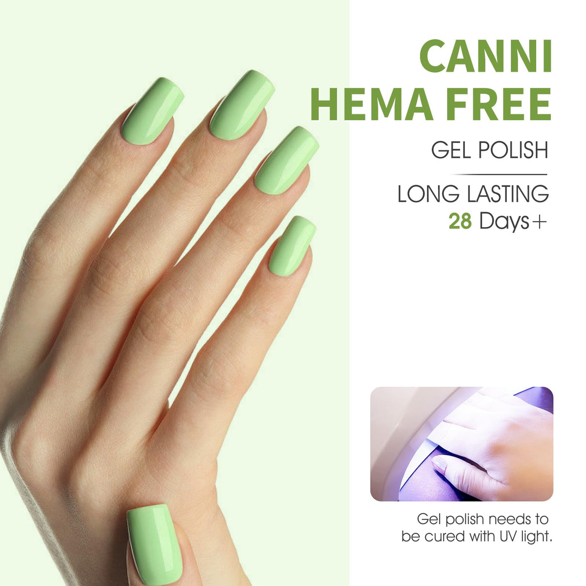CANNI lime accent nails in use, offers bright contrast for nail art