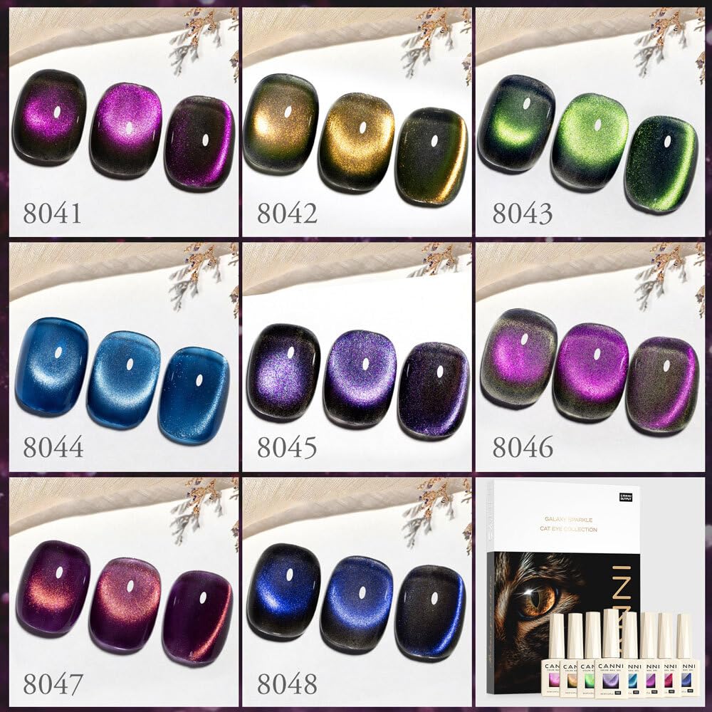CANNI magnet demo held above uncured nail, demonstrates creating cat-eye stripe benefit