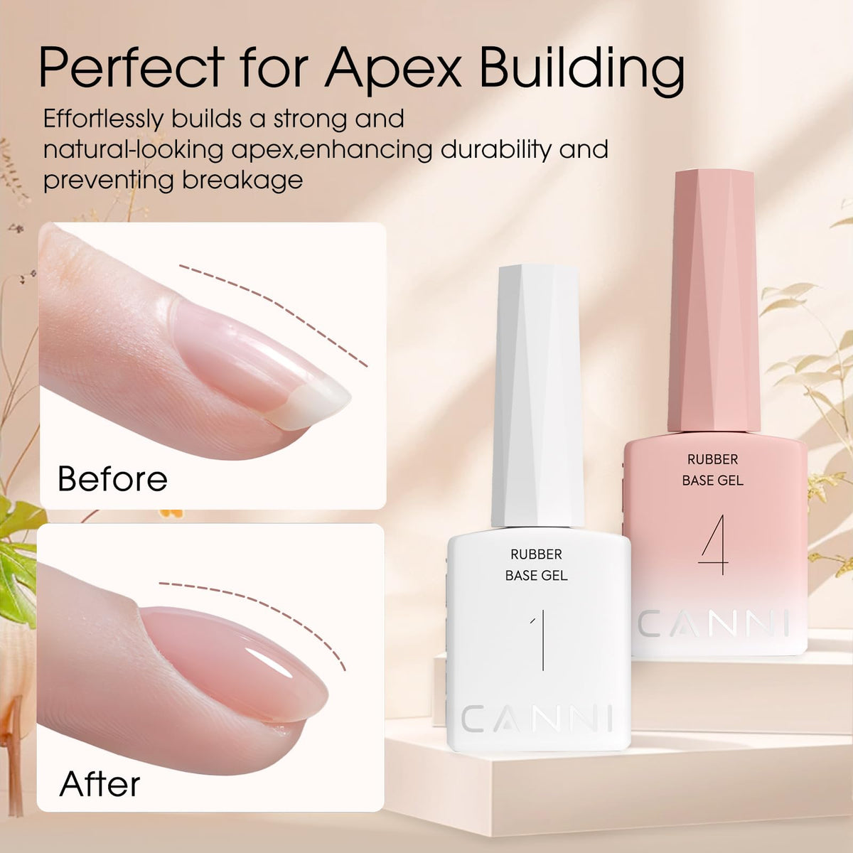 CANNI milky white rubber base applied on nail tip for natural finish