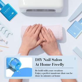 CANNI nails in salon setting demonstrating professional cured navy blue manicure durability