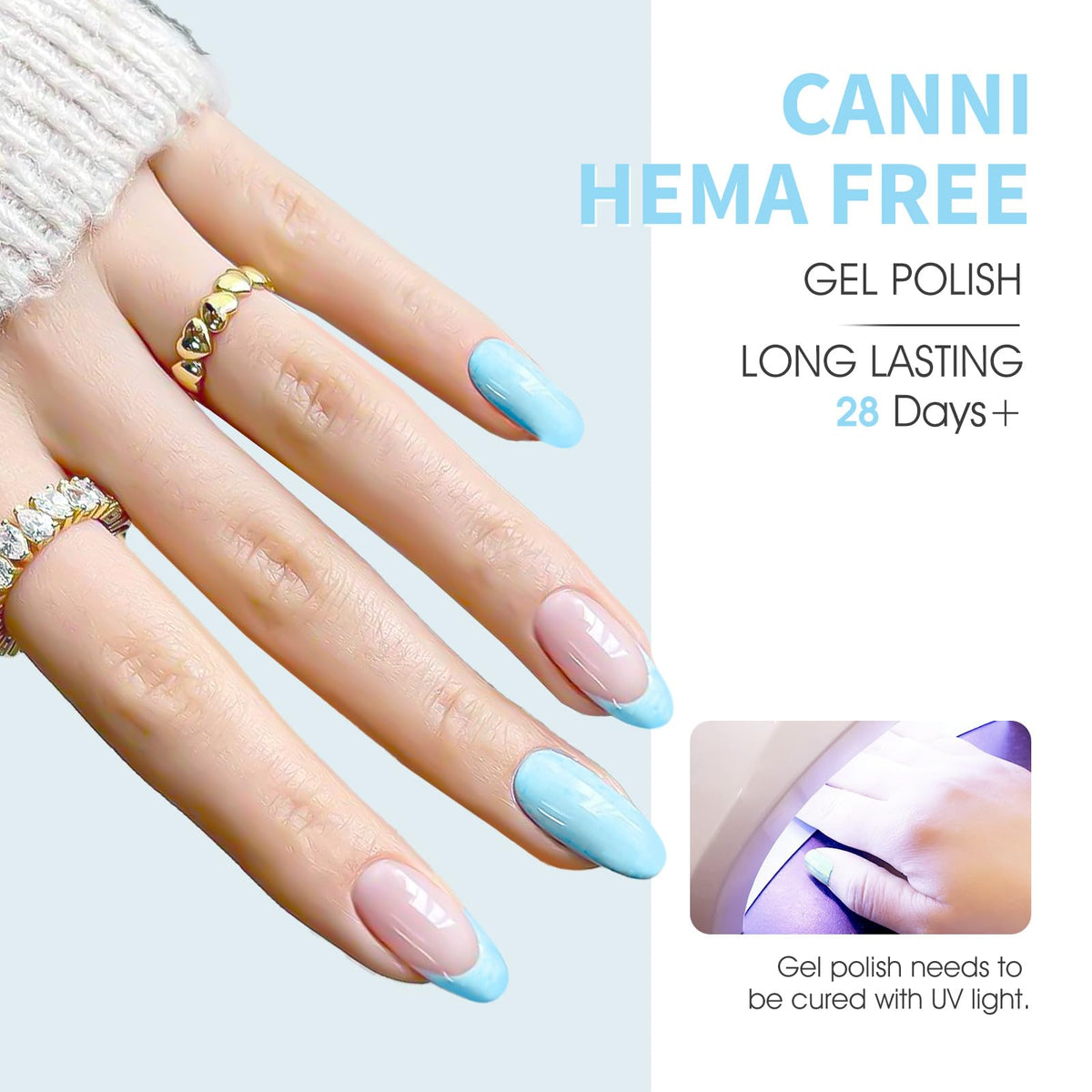 CANNI manicure in use on hands showing salon-quality glossy finish and neat edges
