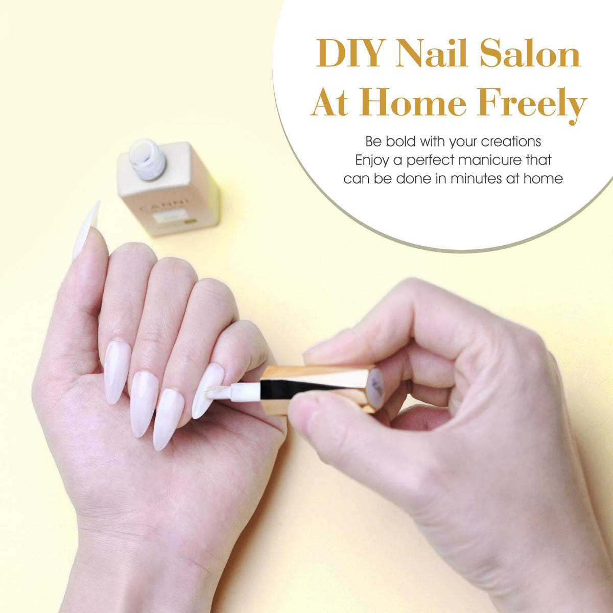 CANNI nude-to-pink ombré manicure on nails showing customizable layering benefit