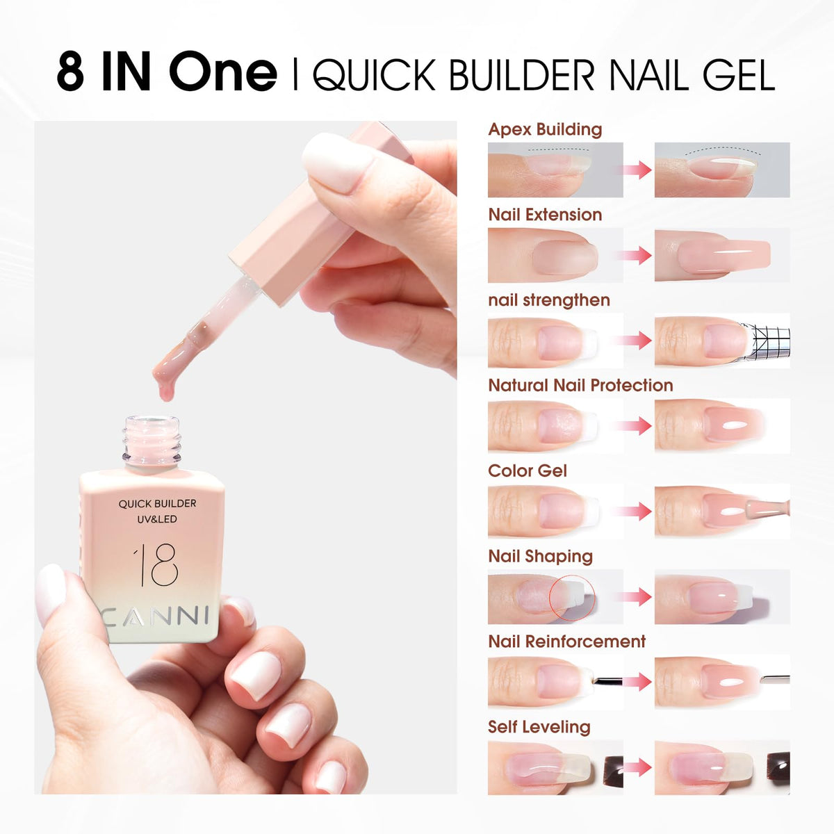 CANNI open bottle texture closeup highlighting smooth jelly gel for easy self-leveling