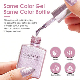 CANNI purple glitter bottle detail highlighting shimmer and salon-quality glossy finish