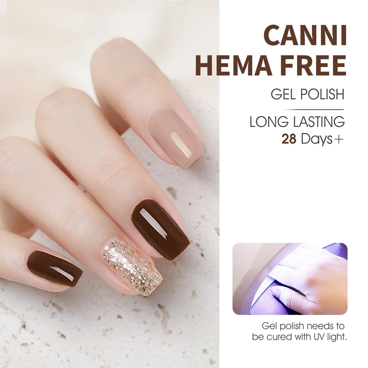 CANNI swatch on hand model demonstrating wearable nude shades for natural-looking manicure