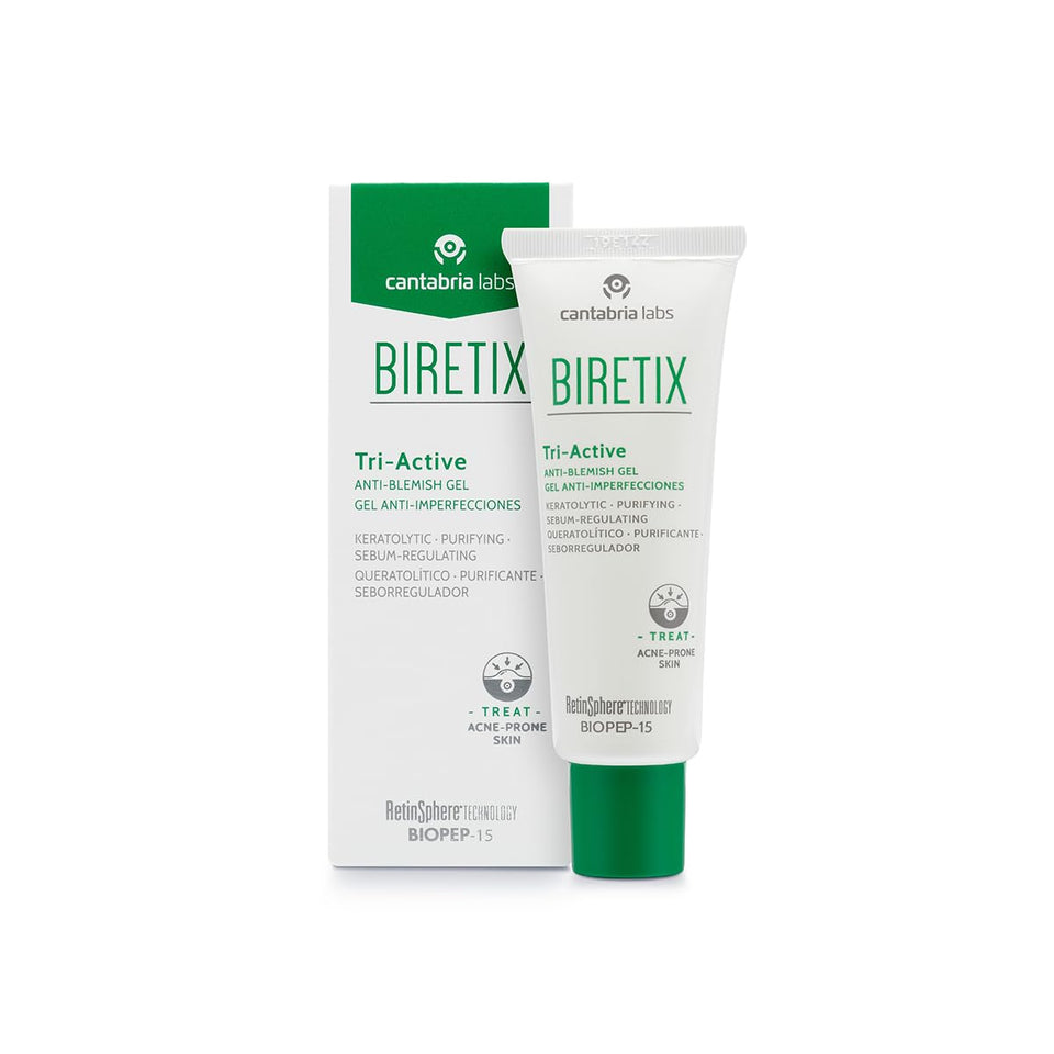 Cantabria Labs Biretix front packaging showing bottle and label, supports product trust