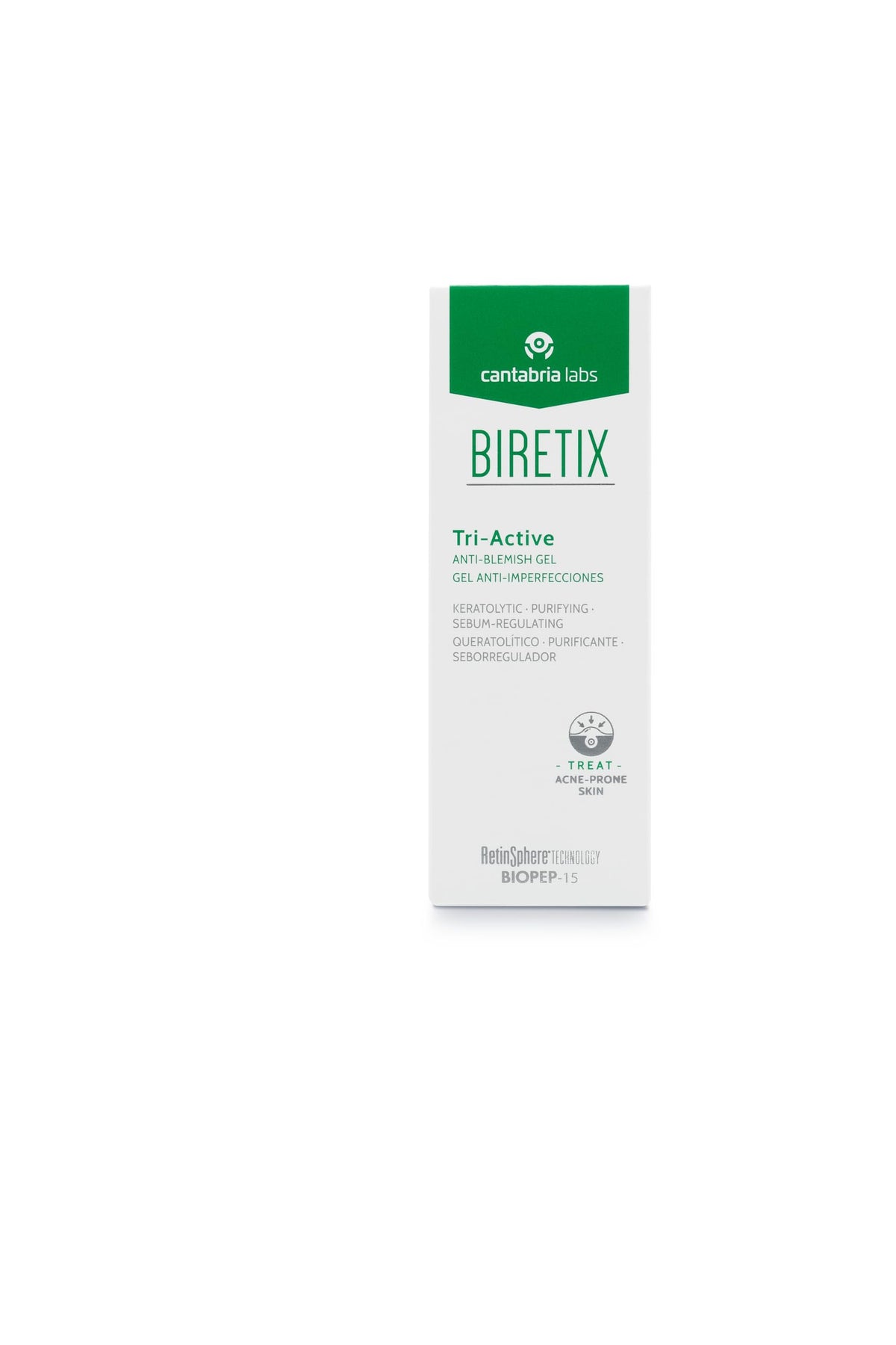 Cantabria Labs Biretix texture close-up gel consistency, highlights lightweight absorption