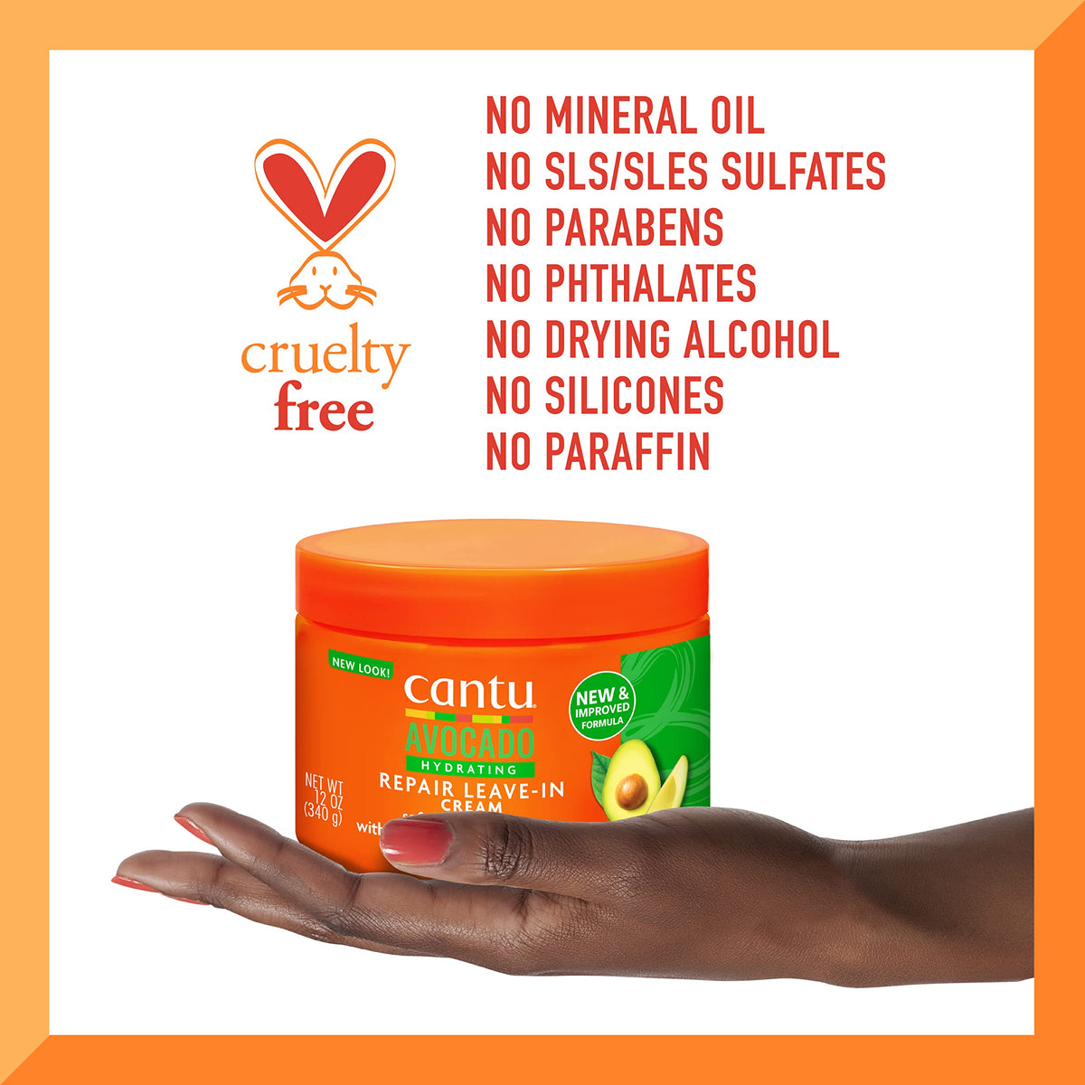 Cantu label close-up showing ingredient list and free-from claims