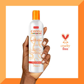 Cantu bottle beside styling tools illustrating pre-heat protection benefits