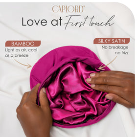 CAPLORD close-up of mulberry satin lining protecting hair from friction