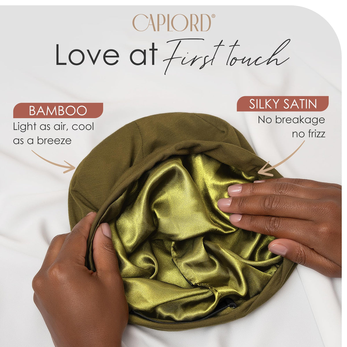 CAPLORD close-up satin lining showcasing smooth hair protection