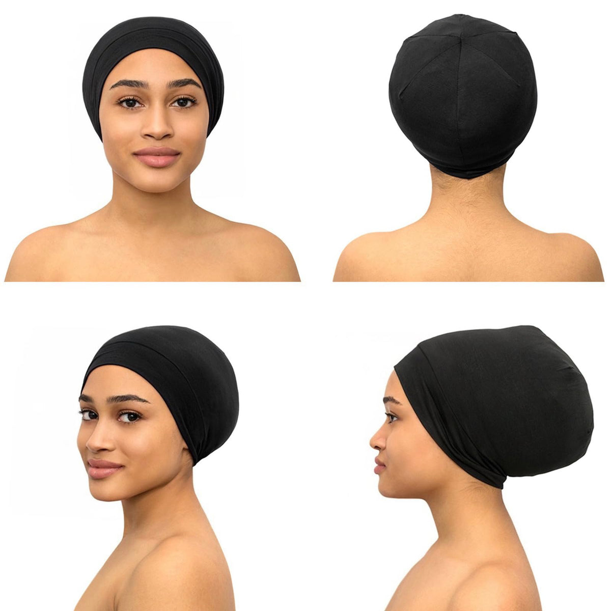 CAPLORD woman sleeping with bonnet showing reduced morning frizz and preserved curls