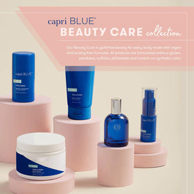 Capri Blue bottle on bathroom shelf suggesting everyday luxurious hydration